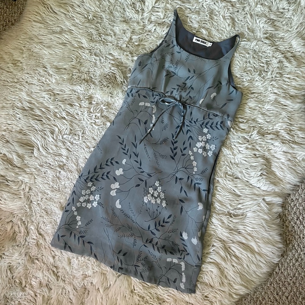 SOLD Vintage 90s Silver Floral Mini Dress